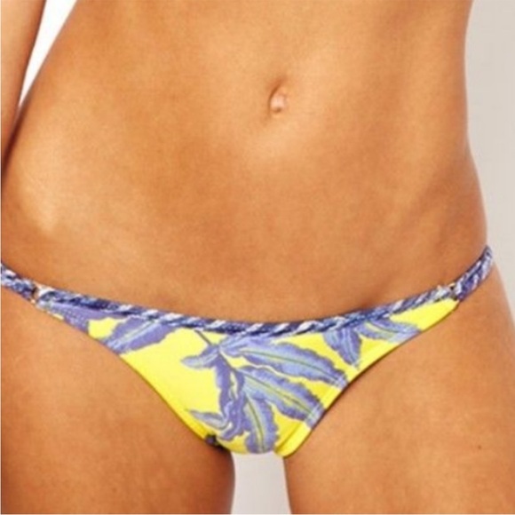 ViX Paula Hermanny St. Barths Bikini Bottom Cheeky Fit Blue Yellow Floral Gold - Picture 3 of 6